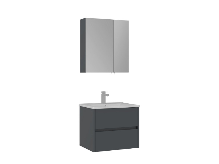 Waschtisch-Set mit Spiegel (2-teilig) „Side 65 v2“ – 65 x 45 x 52 cm – Anthrazit matt