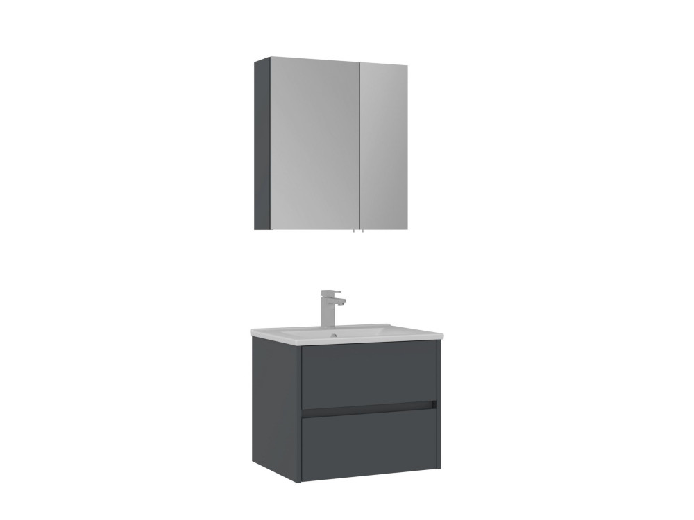 Waschtisch-Set mit Spiegel (2-teilig) „Side 65 v2“ – 65 x 45 x 52 cm – Anthrazit matt
