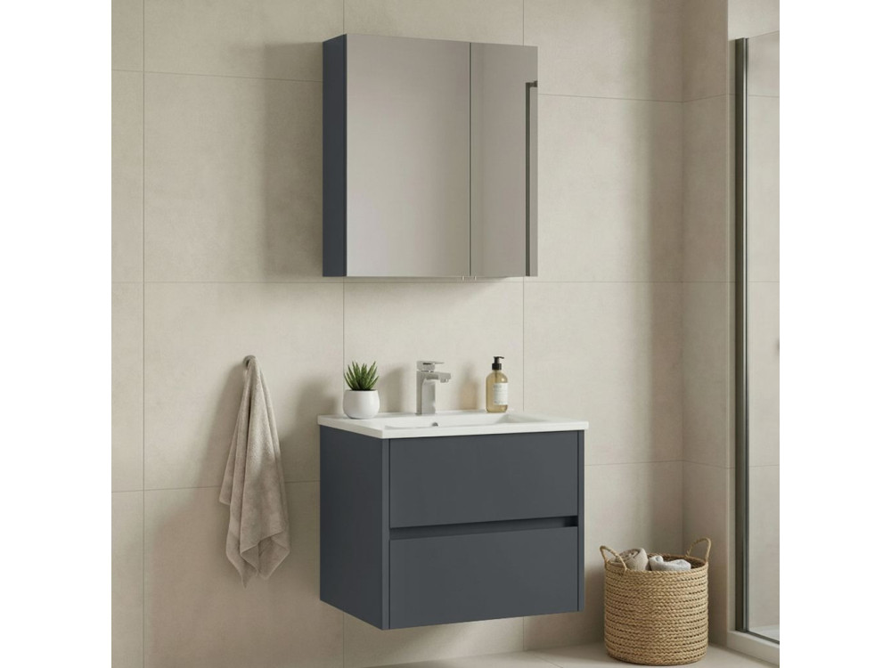 Waschtisch-Set mit Spiegel (2-teilig) „Side 65 v2“ – 65 x 45 x 52 cm – Anthrazit matt