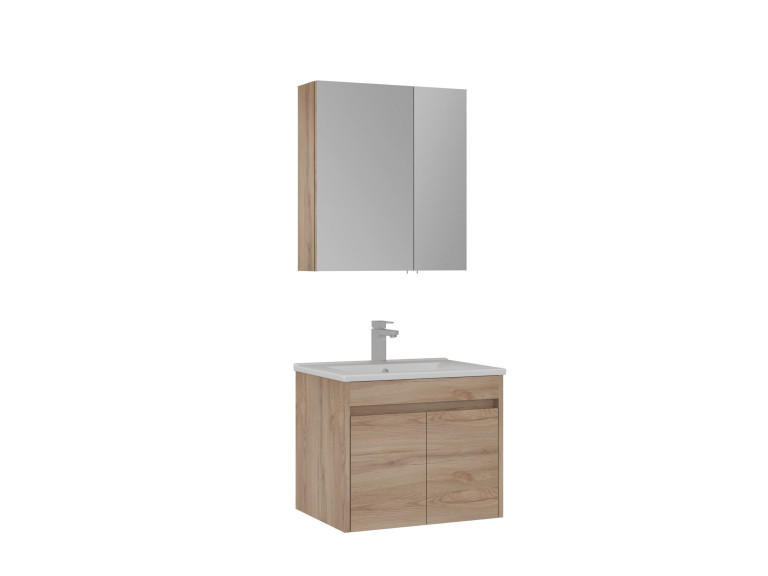 Waschtisch-Set mit Spiegel (2-teilig) „Side 65 v2“ – 65 x 45 x 52 cm – Eiche
