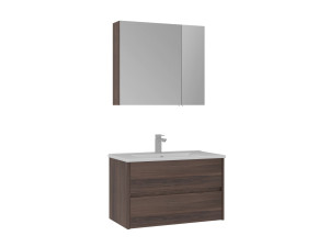 Waschtisch-Set mit Spiegel (2-teilig) „Side 85 v2“ – 85 x 45 x 52 cm – Walnuss
