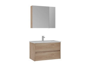 Waschtisch-Set mit Spiegel (2-teilig) „Side 85 v2“ – 85 x 45 x 52 cm – Eiche
