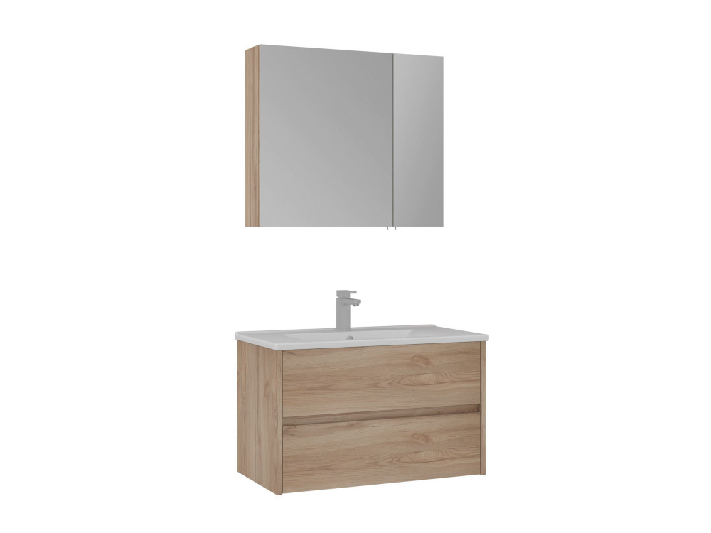 Waschtisch-Set mit Spiegel (2-teilig) „Side 85 v2“ – 85 x 45 x 52 cm – Eiche