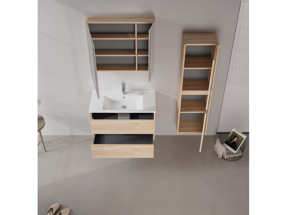 Waschtisch-Set mit Spiegel (2-teilig) „Side 85 v2“ – 85 x 45 x 52 cm – Eiche