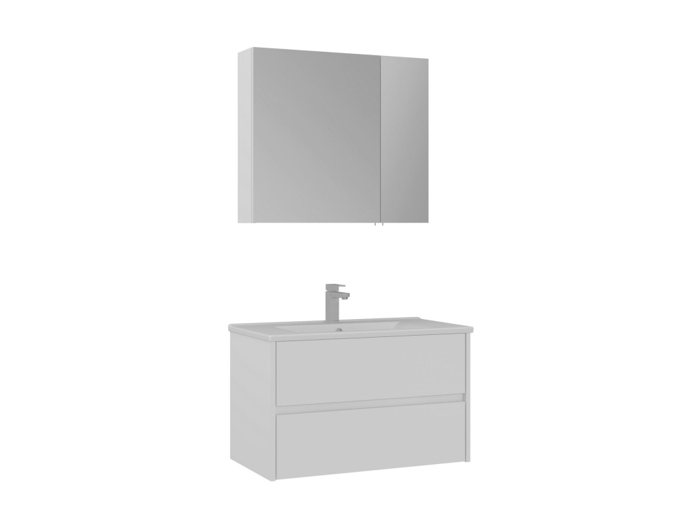 Waschtisch-Set mit Spiegel (2-teilig) „Side 85 v2“ – 85 x 45 x 52 cm – Mattweiß
