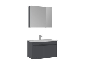 Waschtisch-Set mit Spiegel (2-teilig) „Side 85 v2“ – 85 x 45 x 52 cm – Anthrazit matt