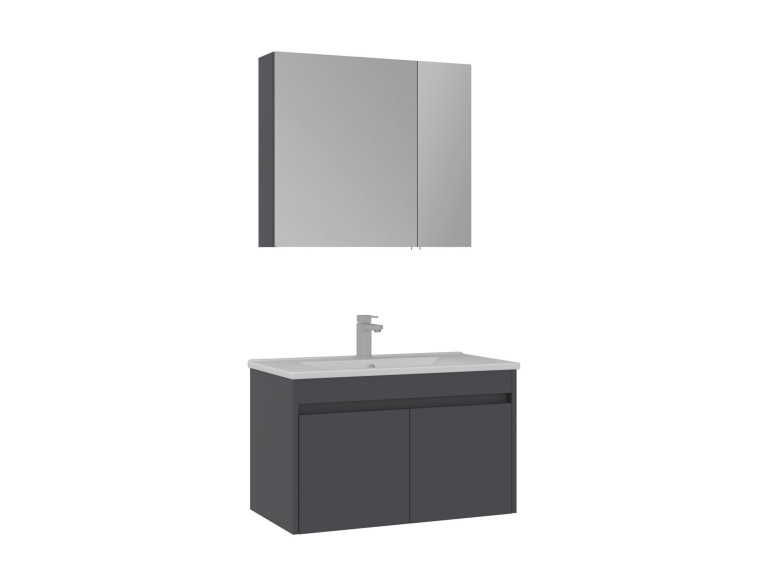 Waschtisch-Set mit Spiegel (2-teilig) „Side 85 v2“ – 85 x 45 x 52 cm – Anthrazit matt