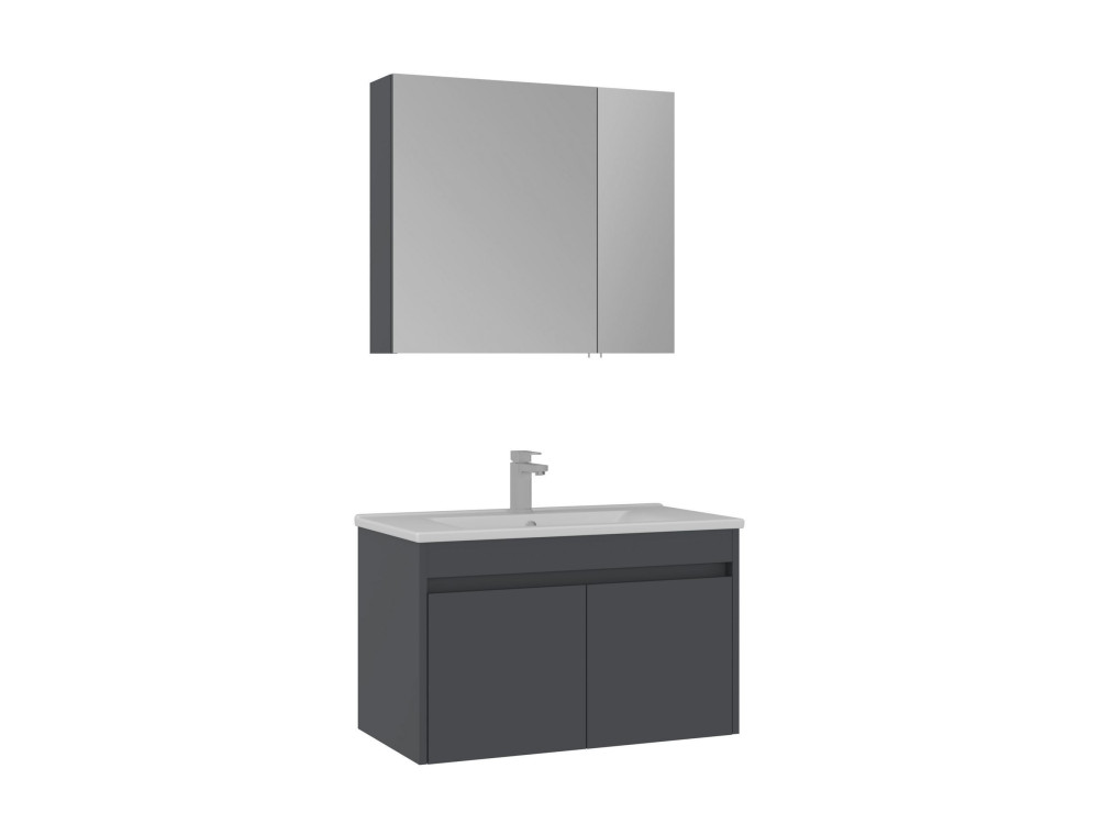 Waschtisch-Set mit Spiegel (2-teilig) „Side 85 v2“ – 85 x 45 x 52 cm – Anthrazit matt