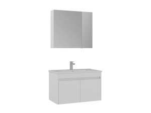 Waschtisch-Set mit Spiegel (2-teilig) „Side 85 v2“ – 85 x 45 x 52 cm – Mattweiß
