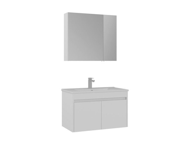Waschtisch-Set mit Spiegel (2-teilig) „Side 85 v2“ – 85 x 45 x 52 cm – Mattweiß