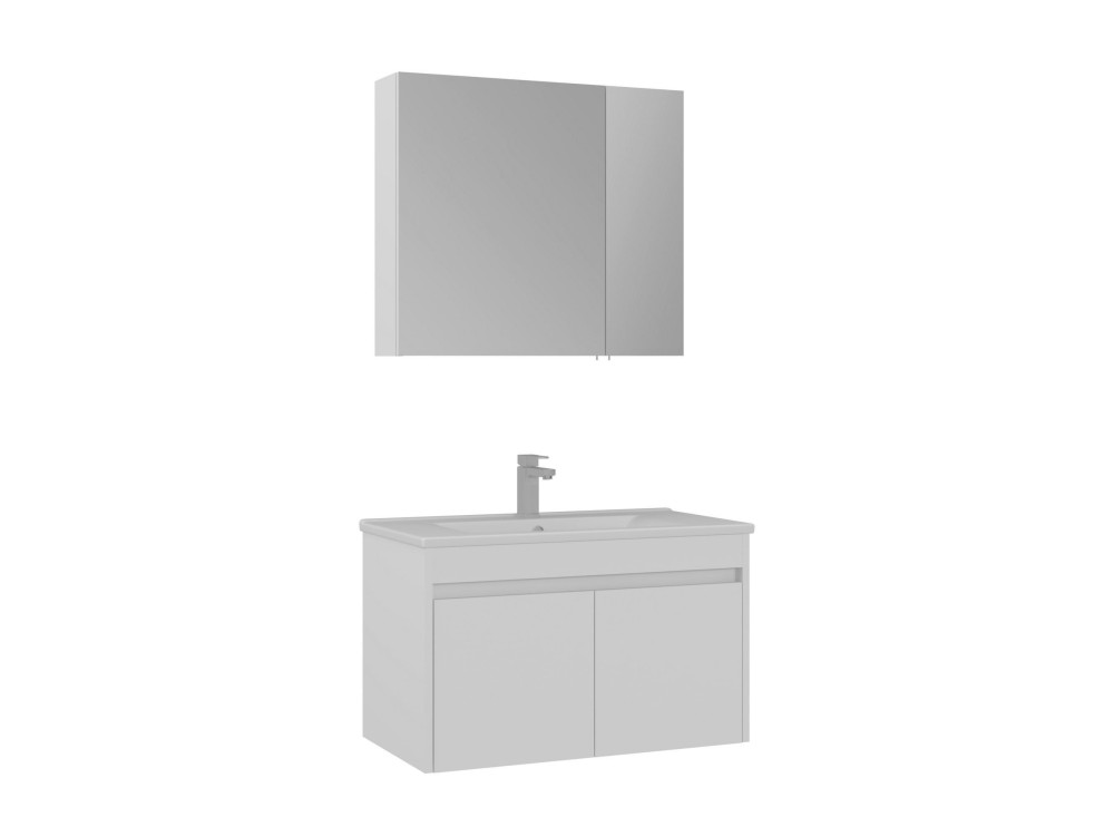 Waschtisch-Set mit Spiegel (2-teilig) „Side 85 v2“ – 85 x 45 x 52 cm – Mattweiß