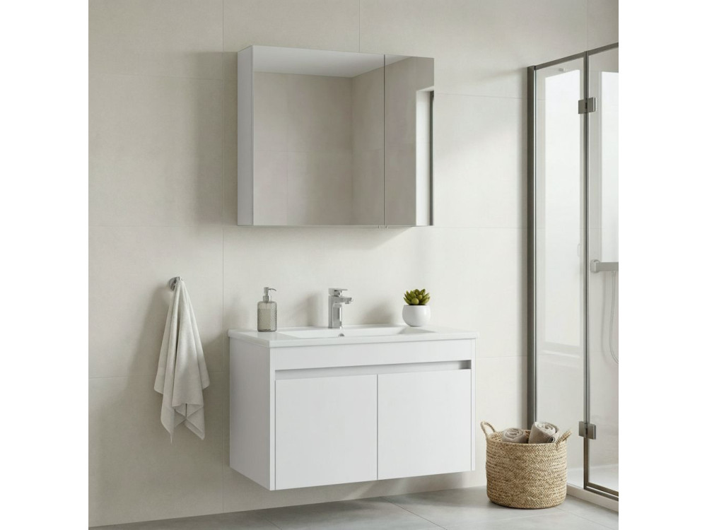 Waschtisch-Set mit Spiegel (2-teilig) „Side 85 v2“ – 85 x 45 x 52 cm – Mattweiß