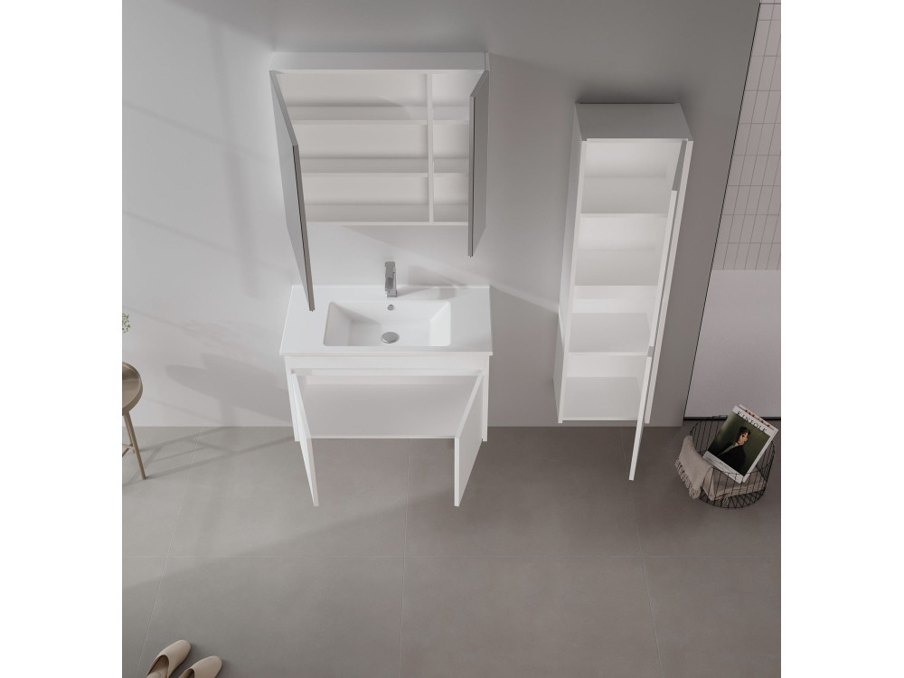 Waschtisch-Set mit Spiegel (2-teilig) „Side 85 v2“ – 85 x 45 x 52 cm – Mattweiß