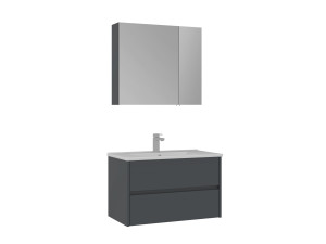 Waschtisch-Set mit Spiegel (2-teilig) „Side 85 v2“ – 85 x 45 x 52 cm – Anthrazit matt