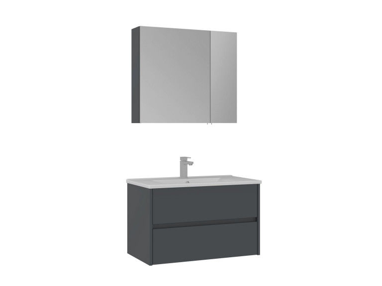 Waschtisch-Set mit Spiegel (2-teilig) „Side 85 v2“ – 85 x 45 x 52 cm – Anthrazit matt