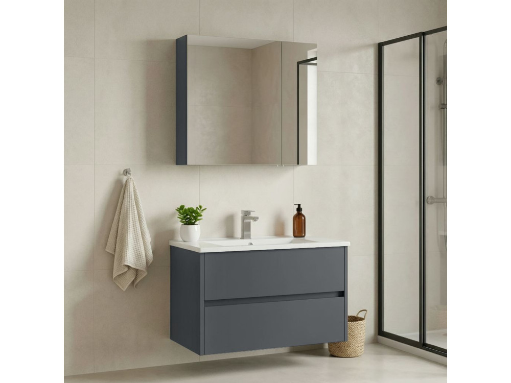 Waschtisch-Set mit Spiegel (2-teilig) „Side 85 v2“ – 85 x 45 x 52 cm – Anthrazit matt