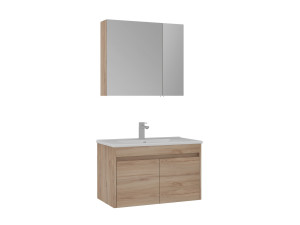 Waschtisch-Set mit Spiegel (2-teilig) „Side 85 v2“ – 85 x 45 x 52 cm – Eiche