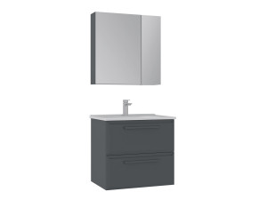 Waschtisch-Set mit Spiegel (2-teilig) „Nuvola 65 v2“ – 65 x 50 x 62 cm – Anthrazit