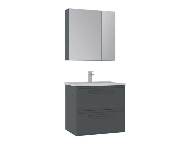Waschtisch-Set mit Spiegel (2-teilig) „Nuvola 65 v2“ – 65 x 50 x 62 cm – Anthrazit