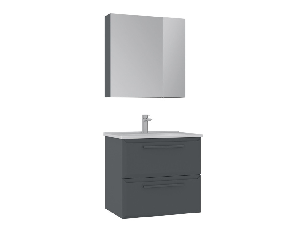 Waschtisch-Set mit Spiegel (2-teilig) „Nuvola 65 v2“ – 65 x 50 x 62 cm – Anthrazit