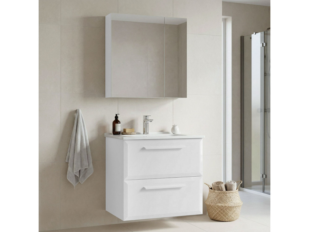 Waschtisch-Set mit Spiegel (2-teilig) „Nuvola 65 v2“ – 65 x 50 x 62 cm – Weiß