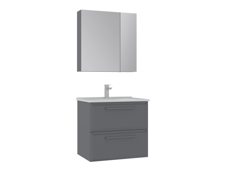 Waschtisch-Set mit Spiegel (2-teilig) „Nuvola 65 v2“ – 65 x 50 x 62 cm – Grau