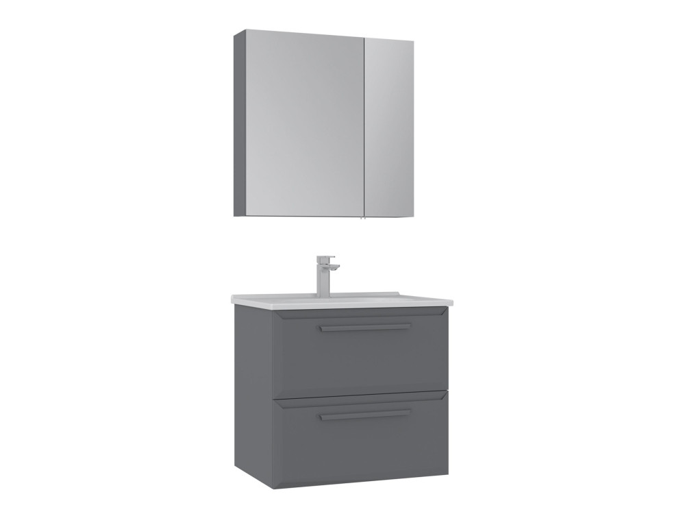 Waschtisch-Set mit Spiegel (2-teilig) „Nuvola 65 v2“ – 65 x 50 x 62 cm – Grau