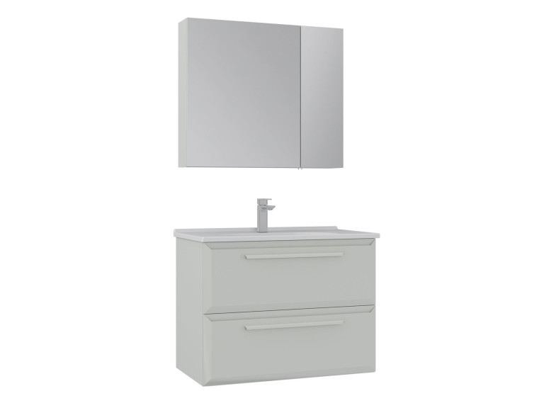 Waschtisch-Set mit Spiegel (2-teilig) „Nuvola 80 v2“ – 80 x 50 x 62 cm – Cashmere