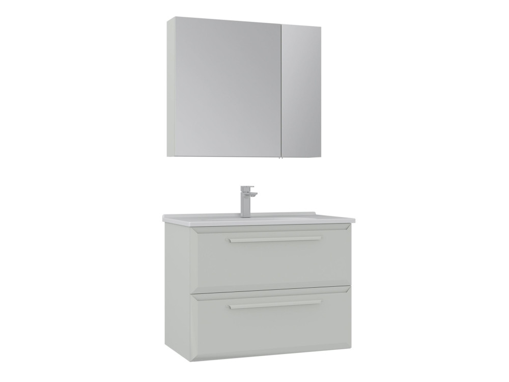 Waschtisch-Set mit Spiegel (2-teilig) „Nuvola 80 v2“ – 80 x 50 x 62 cm – Cashmere
