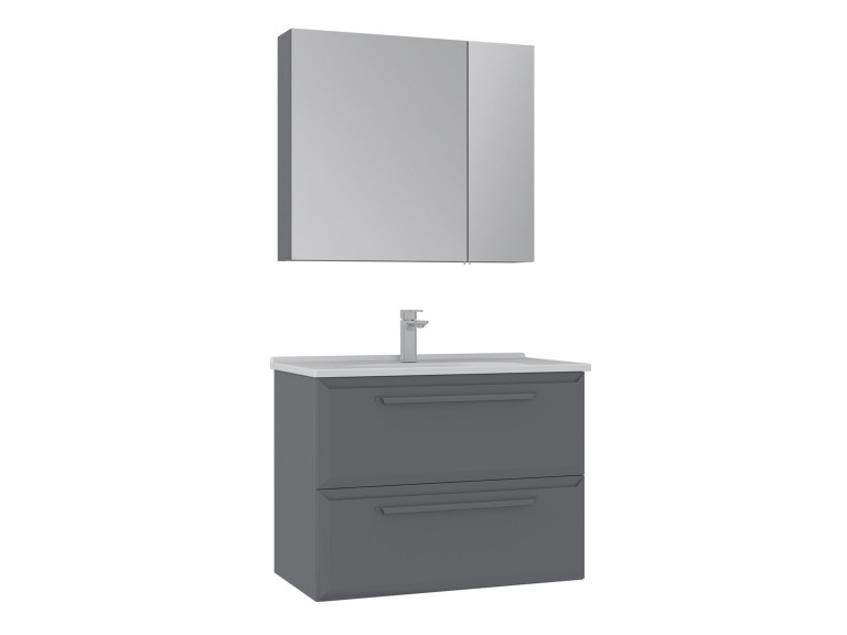 Waschtisch-Set mit Spiegel (2-teilig) „Nuvola 80 v2“ – 80 x 50 x 62 cm – Grau