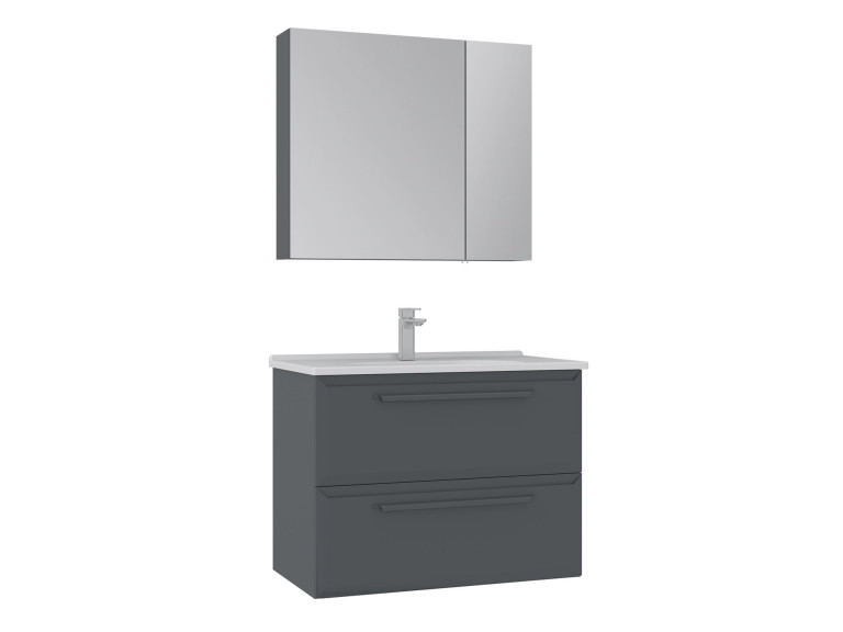 Waschtisch-Set mit Spiegel (2-teilig) „Nuvola 80 v2“ – 80 x 50 x 62 cm – Anthrazit