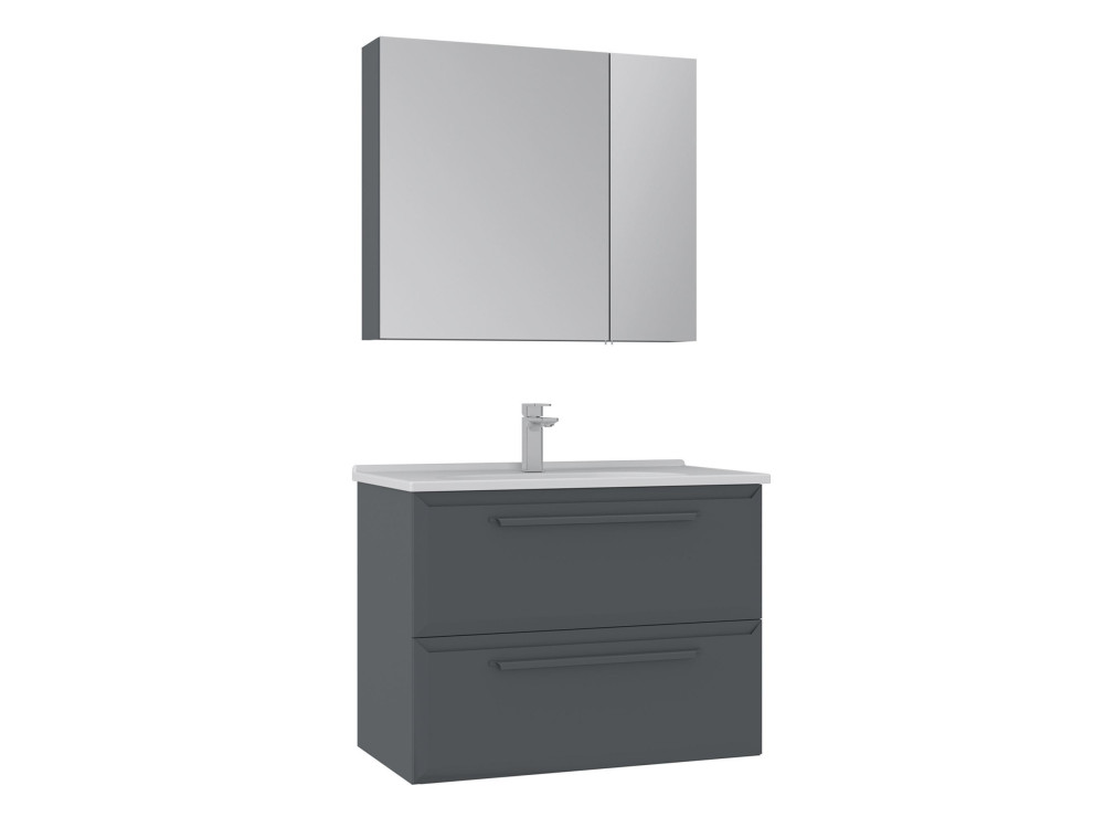 Waschtisch-Set mit Spiegel (2-teilig) „Nuvola 80 v2“ – 80 x 50 x 62 cm – Anthrazit