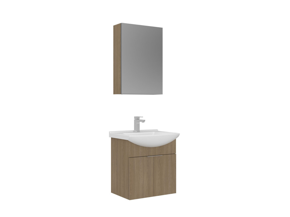 Waschtisch-Set mit Spiegel (2-teilig) „Purus 55“ – 55 x 50 x 58 cm – Eiche