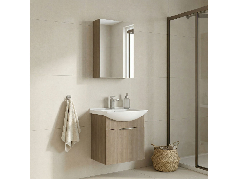 Waschtisch-Set mit Spiegel (2-teilig) „Purus 55“ – 55 x 50 x 58 cm – Eiche
