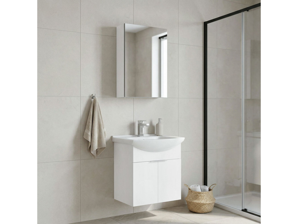 Waschtisch-Set mit Spiegel (2-teilig) „Purus 55“ – 55 x 50 x 58 cm – Weiß