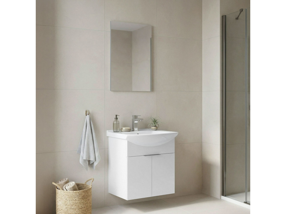Waschtisch-Set mit Spiegel (2-teilig) „Purus 55“ – 55 x 50 x 58 cm – Weiß