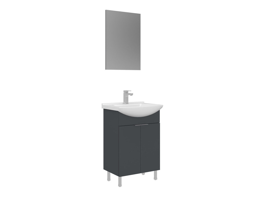 Waschtisch-Set mit Spiegel (2-teilig) „Purus 55“ – 55 x 2 x 83 cm – Anthrazit matt