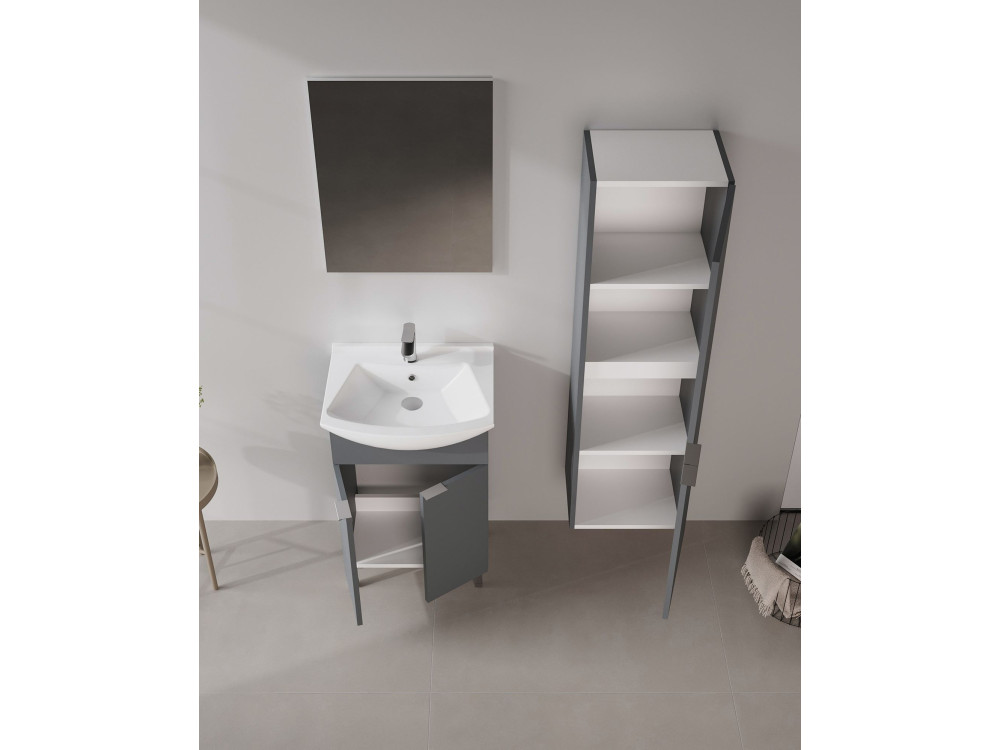 Waschtisch-Set mit Spiegel (2-teilig) „Purus 55“ – 55 x 2 x 83 cm – Anthrazit matt