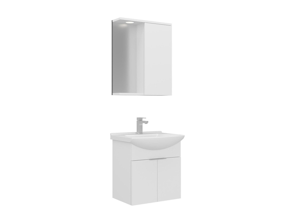 Waschtisch-Set mit Spiegel (2-teilig) „Purus 55“ – 55 x 50 x 58 cm – Weiß