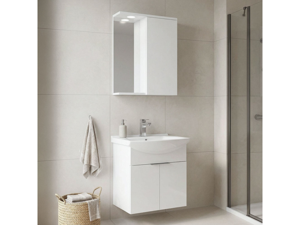 Waschtisch-Set mit Spiegel (2-teilig) „Purus 55“ – 55 x 50 x 58 cm – Weiß