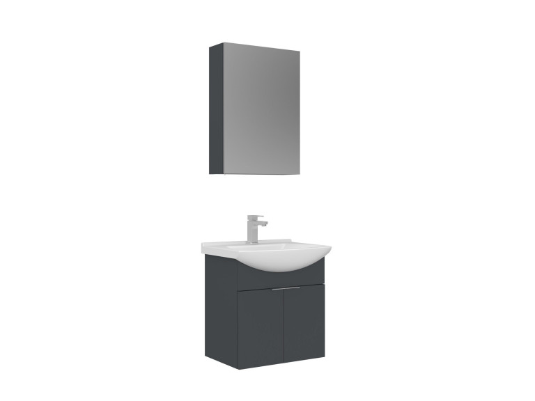 Waschtisch-Set mit Spiegel (2-teilig) „Purus 55“ – 55 x 50 x 58 cm – Anthrazit matt
