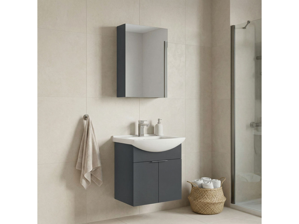 Waschtisch-Set mit Spiegel (2-teilig) „Purus 55“ – 55 x 50 x 58 cm – Anthrazit matt