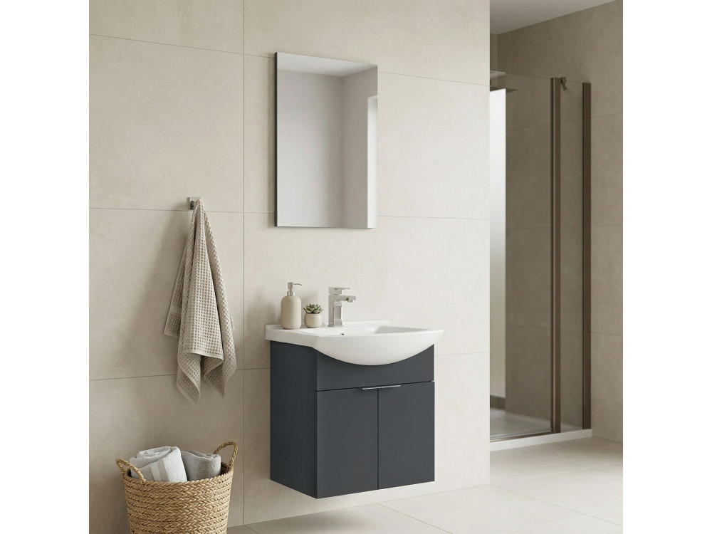 Waschtisch-Set mit Spiegel (2-teilig) „Purus 55“ – 55 x 50 x 58 cm – Anthrazit matt
