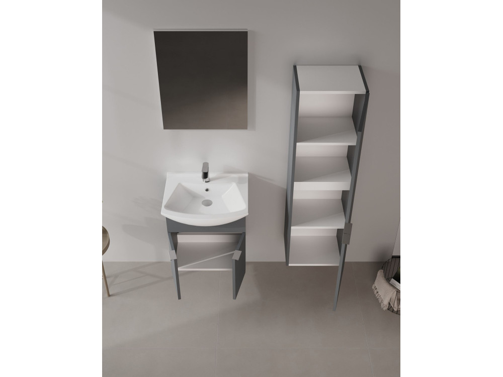 Waschtisch-Set mit Spiegel (2-teilig) „Purus 55“ – 55 x 50 x 58 cm – Anthrazit matt