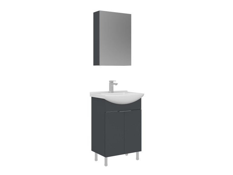 Waschtisch-Set mit Spiegel (2-teilig) „Purus 55“ – 55 x 50 x 83 cm – Anthrazit matt