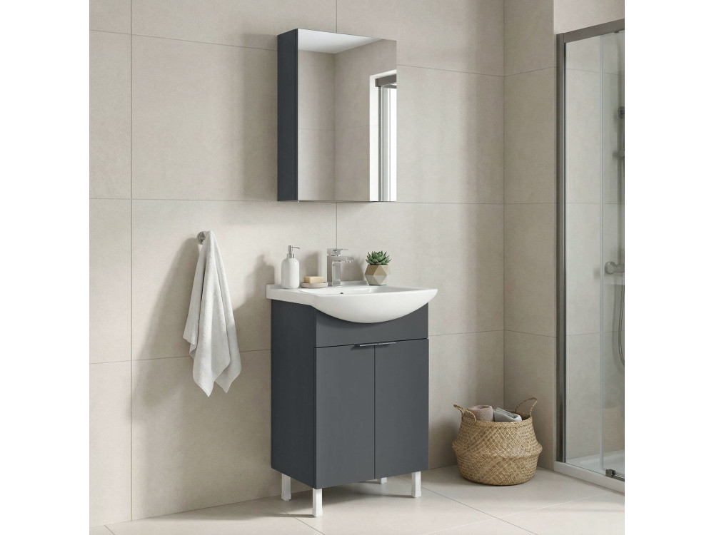 Waschtisch-Set mit Spiegel (2-teilig) „Purus 55“ – 55 x 50 x 83 cm – Anthrazit matt