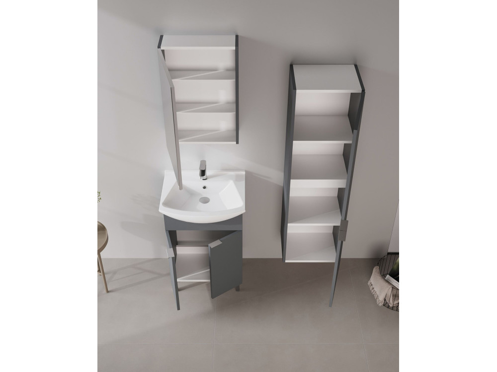 Waschtisch-Set mit Spiegel (2-teilig) „Purus 55“ – 55 x 50 x 83 cm – Anthrazit matt
