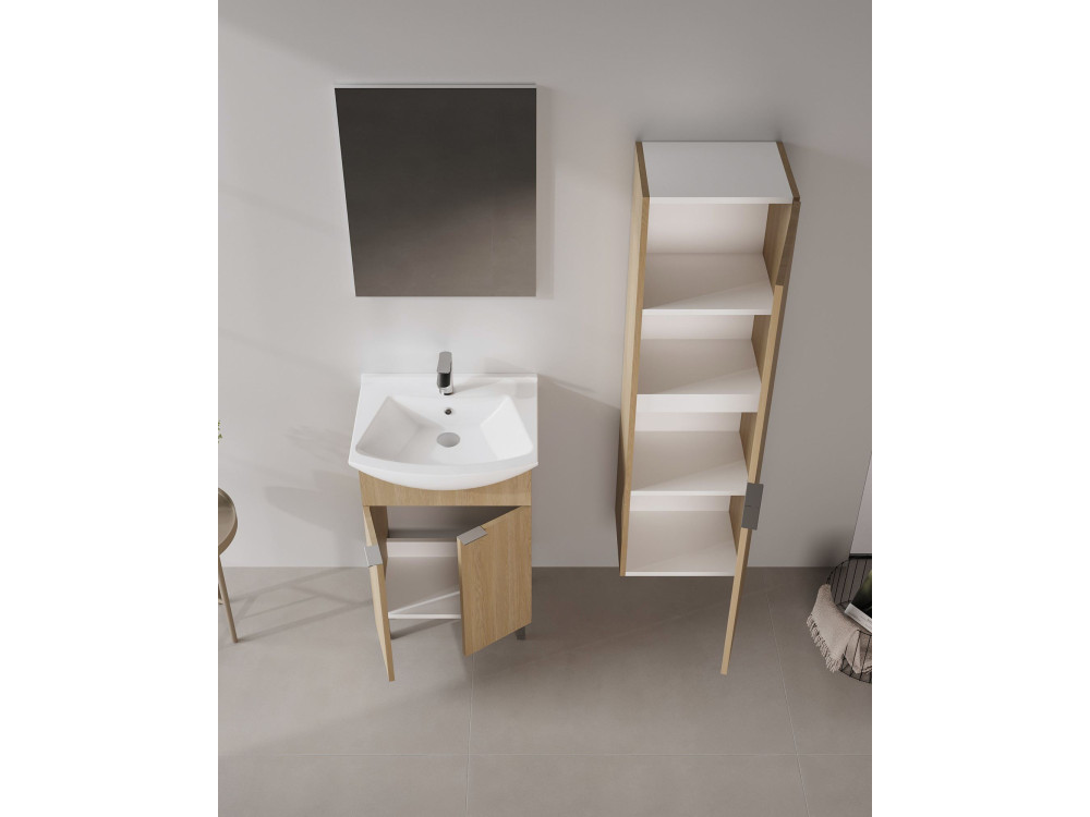 Waschtisch-Set mit Spiegel (2-teilig) „Purus 55“ – 55 x 2 x 83 cm – Eiche