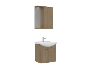 Waschtisch-Set mit Spiegel (2-teilig) „Purus 55“ – 55 x 50 x 58 cm – Eiche