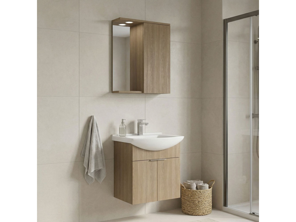 Waschtisch-Set mit Spiegel (2-teilig) „Purus 55“ – 55 x 50 x 58 cm – Eiche